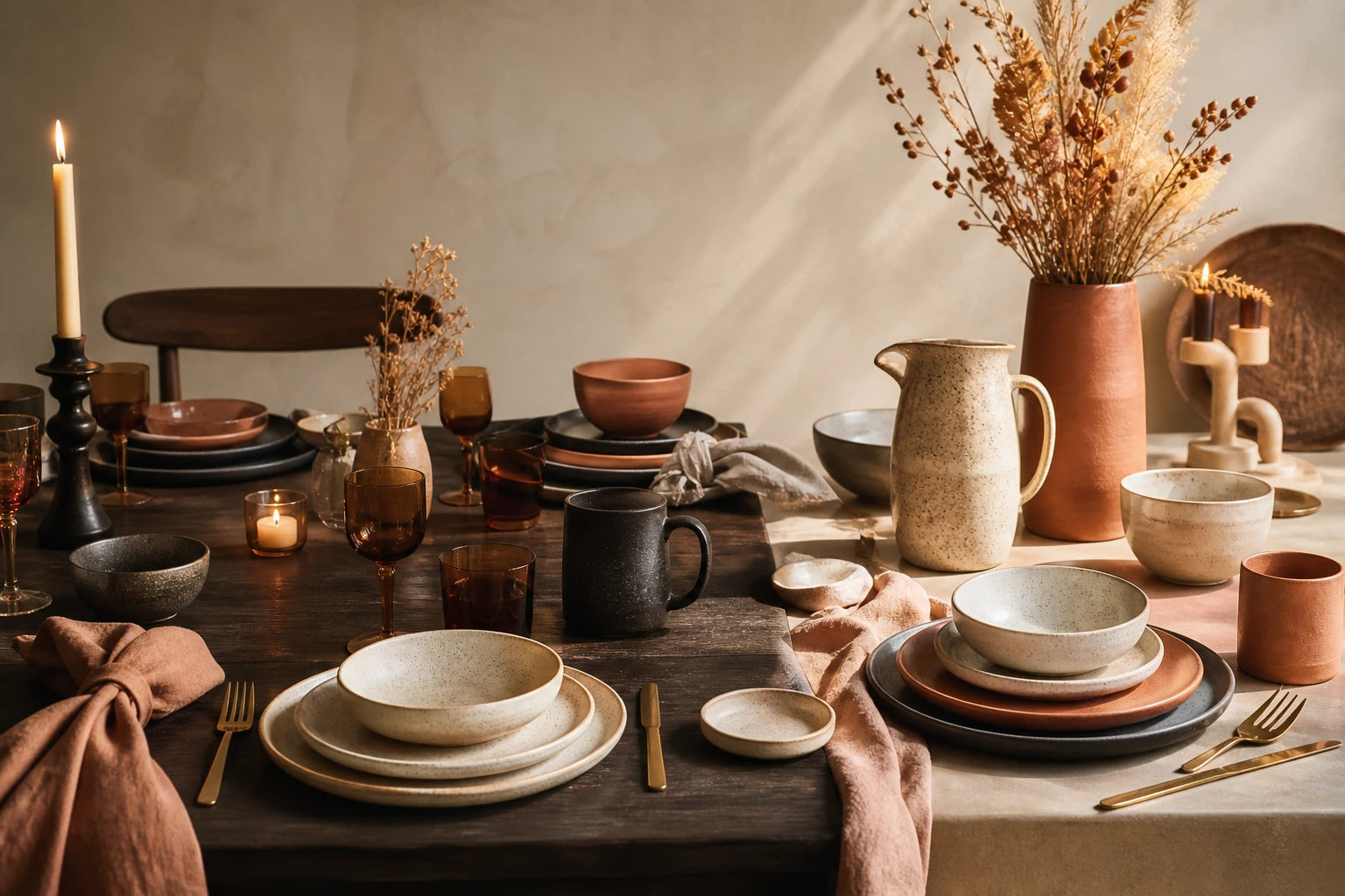 Noriqiel ceramic tableware styled for a warm dining table